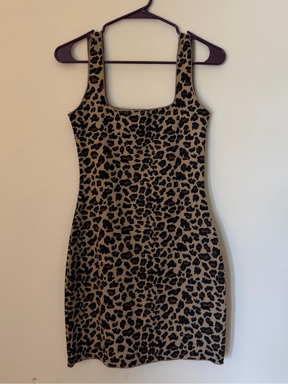 Zara Leopard Print Knit Bodycon Dress Size Medium Square Neck